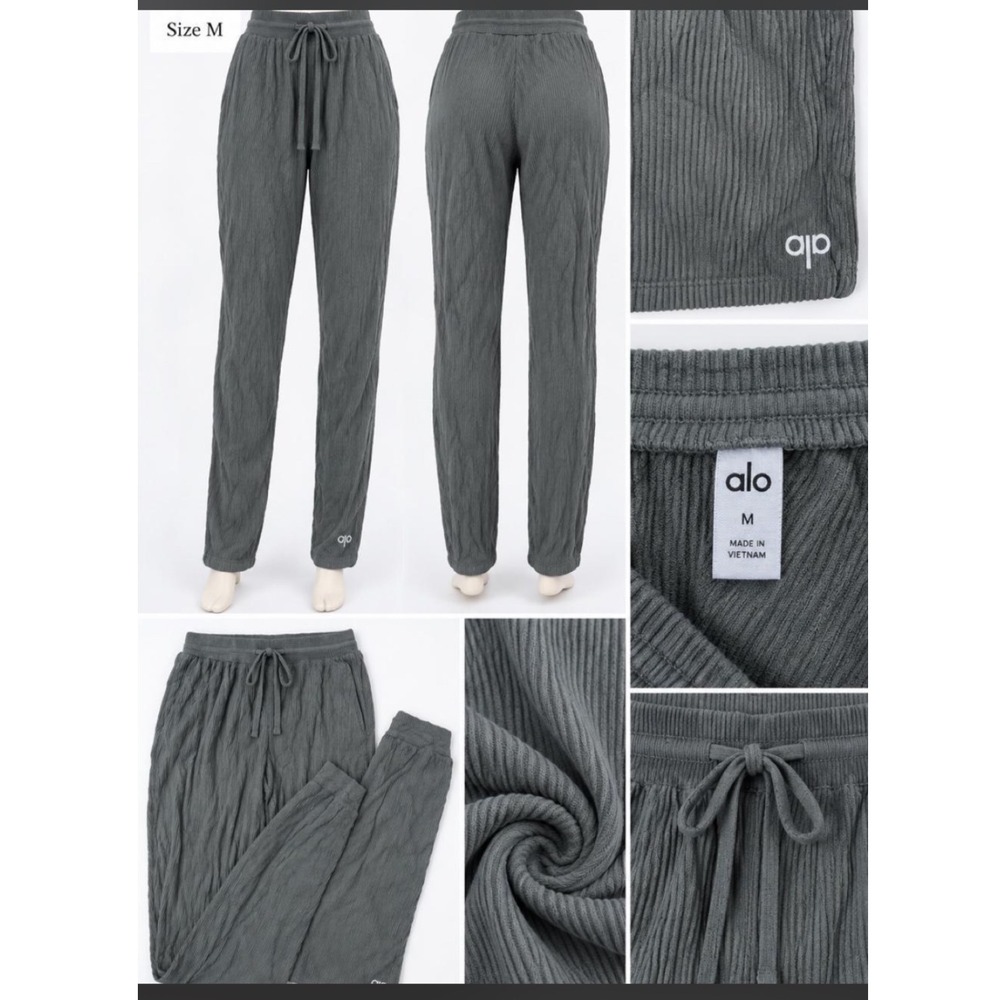 Alo Yoga Super Soft Ribbed Jogger Sweatpants Forest Green Grey Lounge Pants